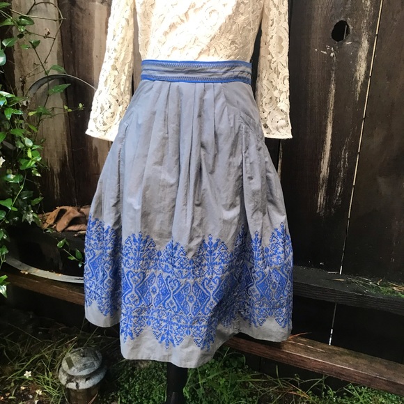 Anthropologie embroidered skirt cotton waist 34 - Picture 1 of 6